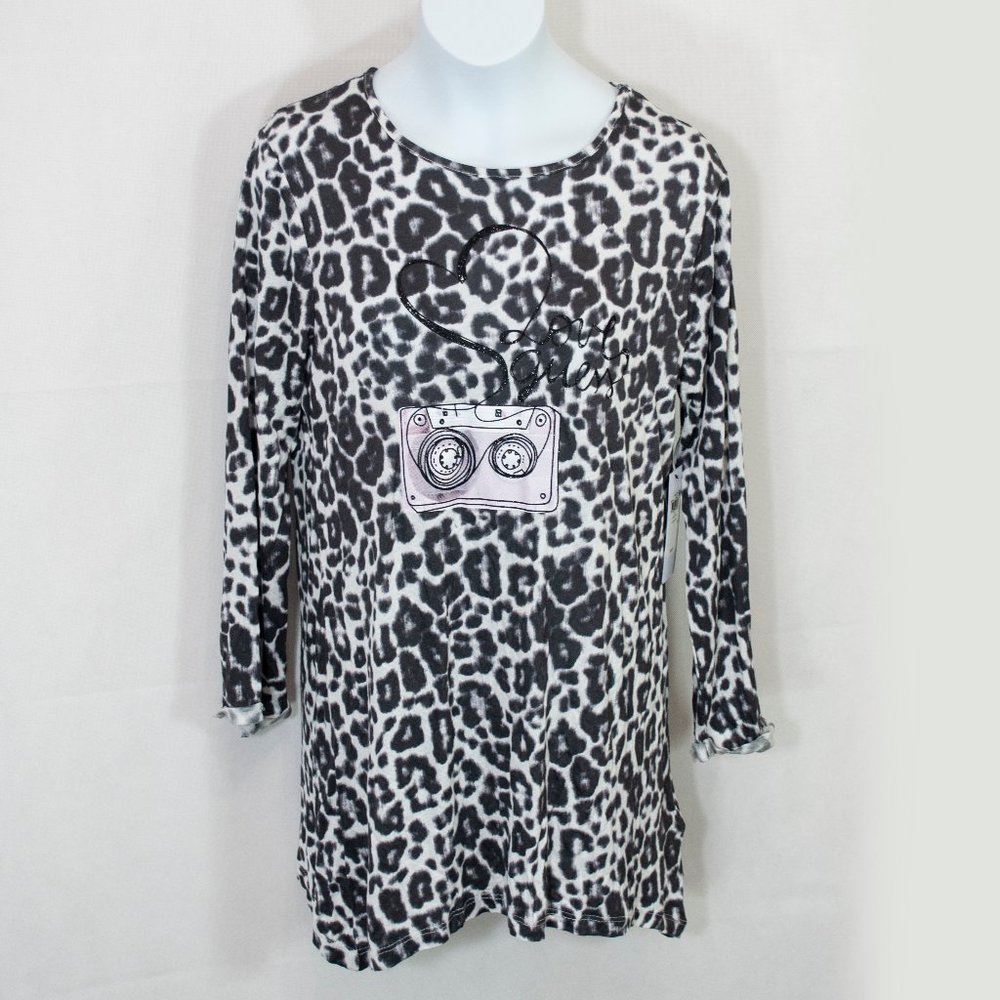 NEW Guess Leopard Print Top Girls 14 Black White Cassette Tape Love 80s M01